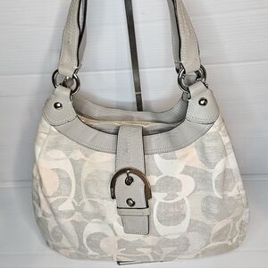 Coach F19214 Vintage Soho Lynn Hobo Bag – Gray & Pink Canvas with Leather Trim